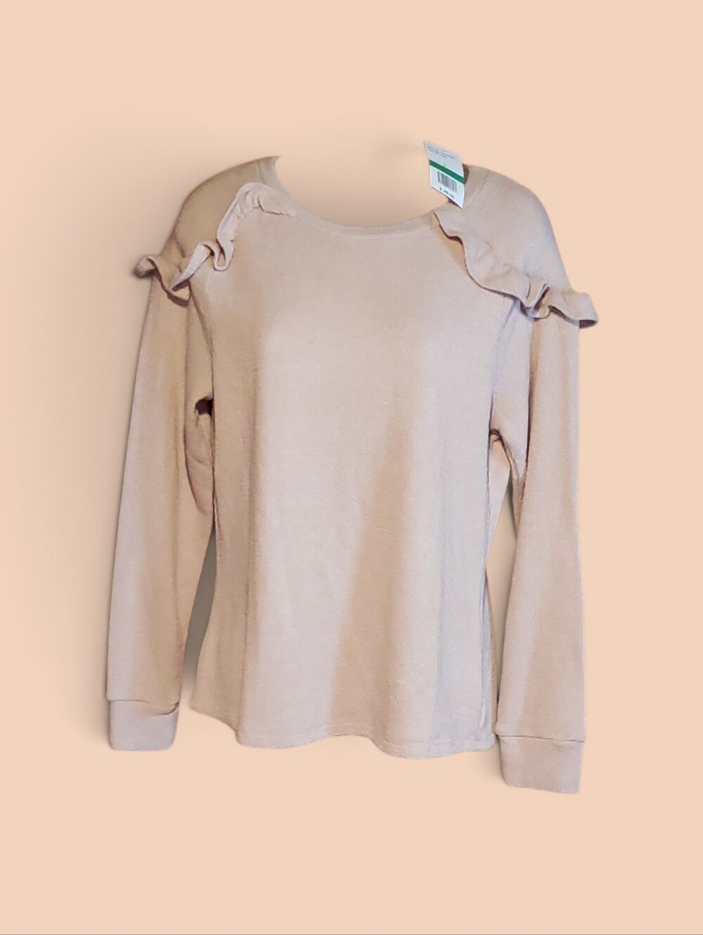 june & hudson Pale Beige Ruffle-Shoulder Crew Sweater